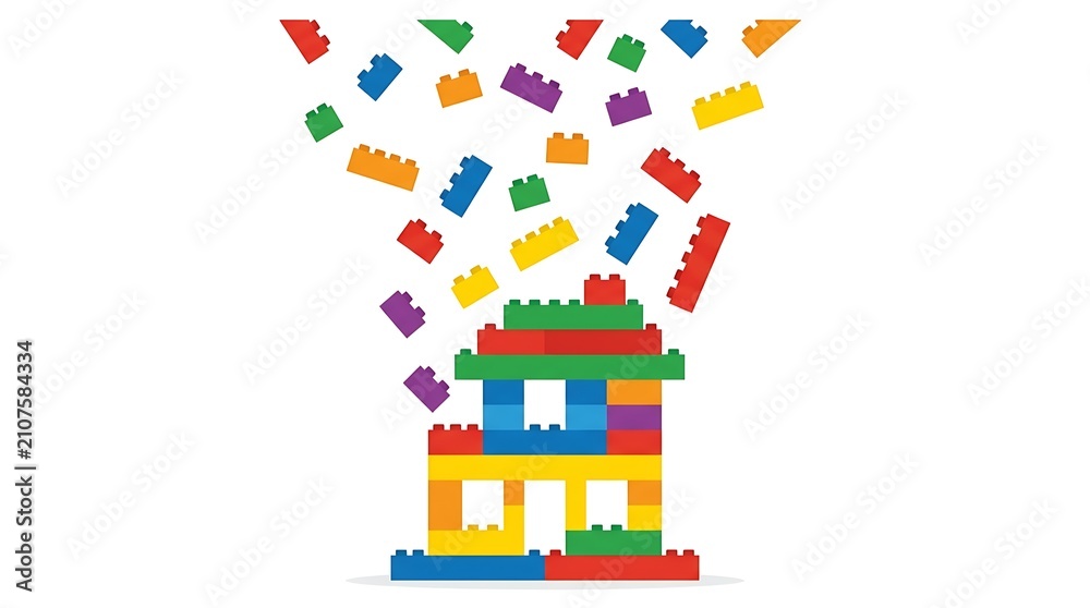 Fototapeta premium Lego brick vector blocks falling to form a house