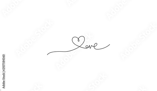 Continuous line art heart with text love continuous minimalist valentines