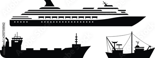 Quadro su tela Cruise liner luxury passenger ship cargo vessel and commercial fishing boat side