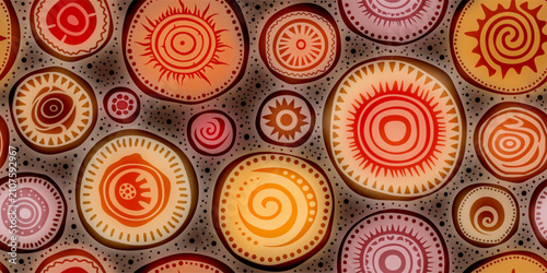 Foto Seamless ethnic pattern, hand-drawn ethnic circles elements, vector print
