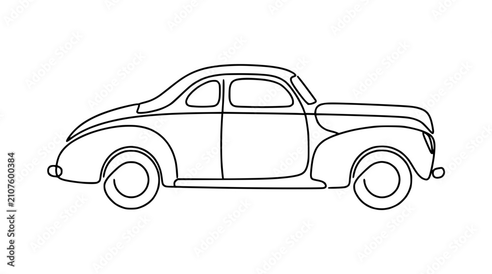 Fototapeta premium Classic Car Line Art: Vintage Automobile Silhouette, Retro Vehicle Drawing
