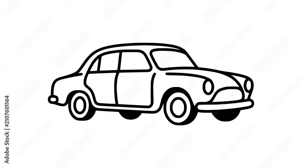 Fototapeta premium Retro Car Illustration - Vintage Automobile Outline Drawing