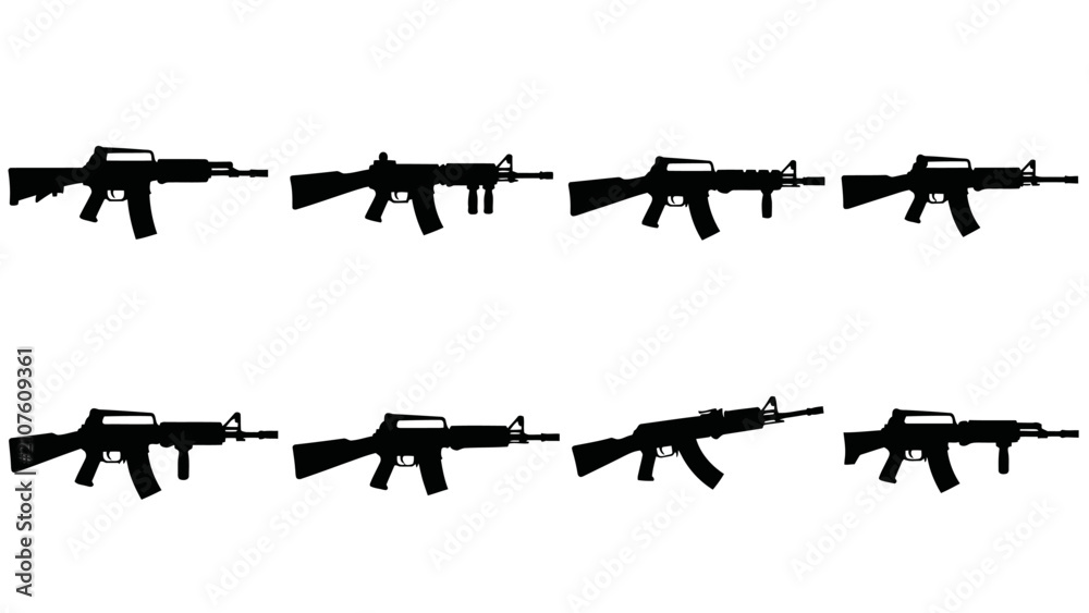 Obraz premium Assault Rifle Silhouettes Collection: Modern Combat Weapon Icons