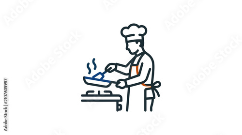 Картината върху платно Chef Cooking in Kitchen Wearing Uniform.
