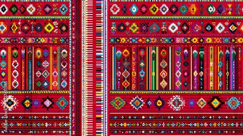 Traditional mexican textile pattern with intricate geometric embroidery motifs geometric embroidery colorful traditional background wallpaper ornamental decoration cultural abstract
