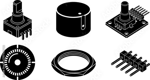 Konstfotografi Electronic Potentiometer and Rotary Knob Isometric Vector Icon Set with Dial and