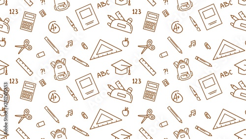Back to school outline seamless pattern. Education learning doodle background. School themed doodle seamless pattern. School supplies pattern background
