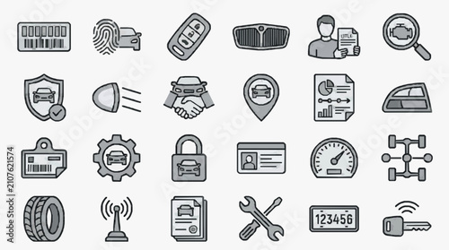 Bild auf Leinwand Minimalist Black and White Icons Set Featuring Various Car Related and Service S