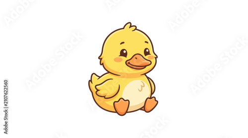 Obraz na płótnie Cute Yellow Cartoon Baby Duckling Alone.