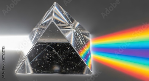 Glass prism refracts white light into a vibrant rainbow spectrum