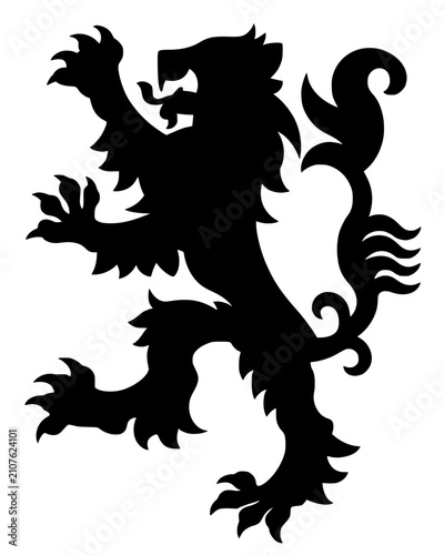 Bild auf Leinwand Black silhouette of heraldic lion standing upright, symbolizing courage, strength, and nobility in bold vector art
