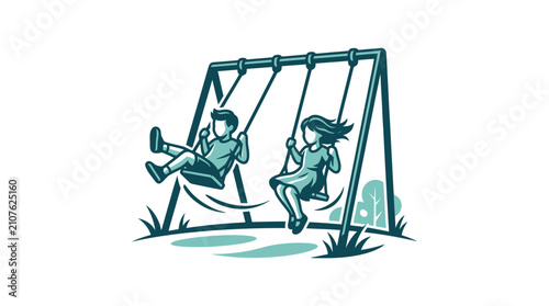 Slika na platnu Children Playing on a Swing Set.