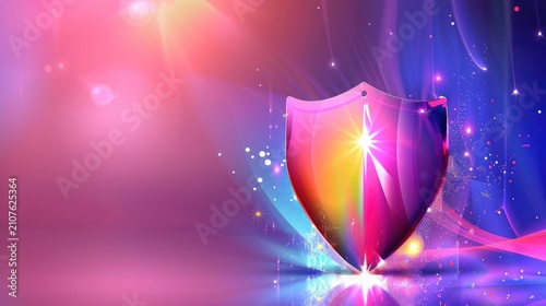 Colorful Abstract Shield Design Symbolizing Protection and Security with Bright Shining Effects