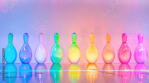 Colorful Bowling Pins Arrangement with Soft Gradient Background for Creative Concepts and Advertising