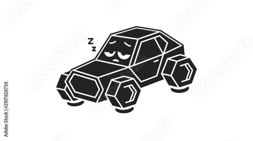 Φωτογραφία Tired cartoon car with sleepy eyes and Zzz symbols, isolated on white background