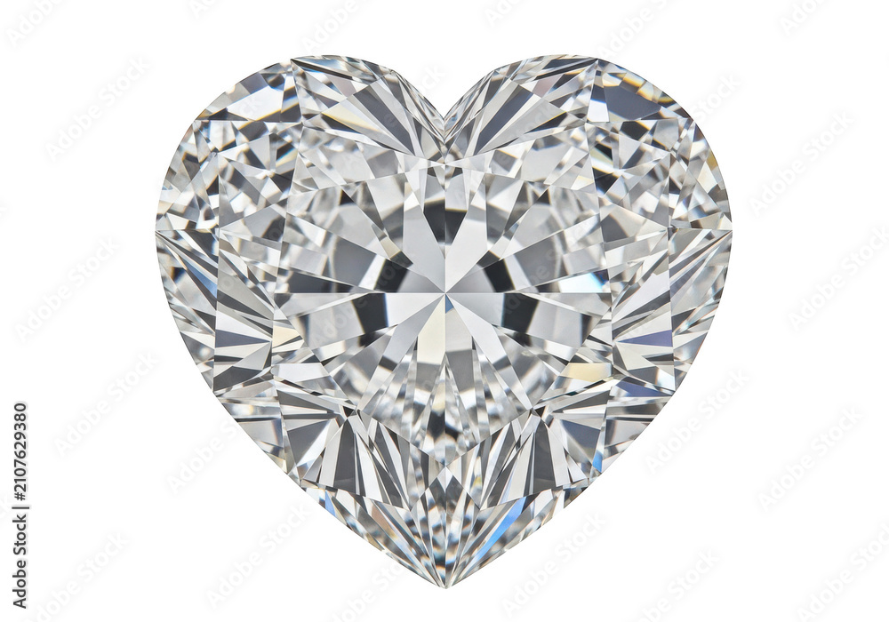 Fototapeta premium Heart shaped brilliant cut diamond isolated on transparent background sparkling clear luxury gemstone for jewelry, engagement ring or romance concept