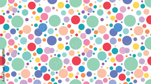 Colorful pastel polka dot vector seamless pattern background, with cute confetti circles wallpaper element