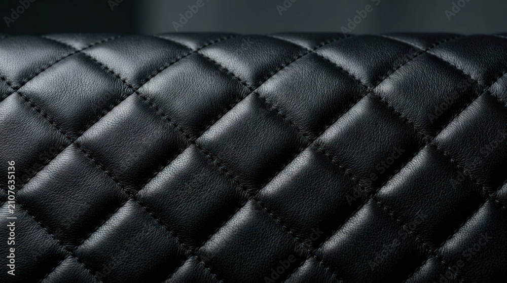 Obraz premium Closeup of luxurious black quilted leather texture with diamond pattern stitching.