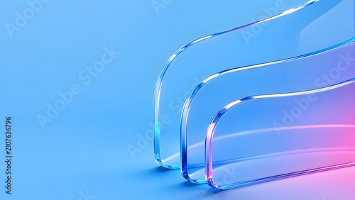 Abstract Curved Blue Glass Layers Background