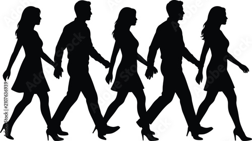 Group of People Walking Silhouette Illustration Community Team Together Marching Concept Vector Design