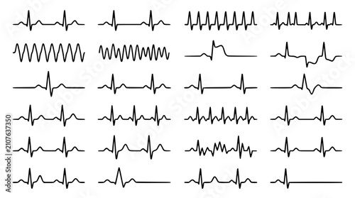 Fotografie Medical Heartbeat Waveform and ECG Line Art Icon Set with Normal and Abnormal Pu