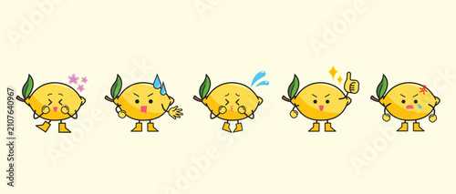 Photos Cute lemon fruit mascot mascot characters with expression and pose colorful illustration set bundle drawing