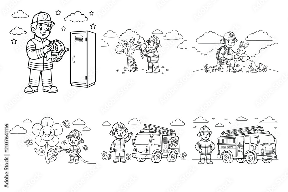 Obraz premium Christmas characters and decorations black and white vector illustration