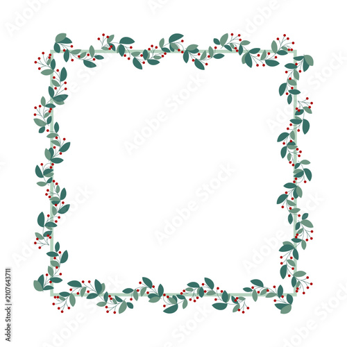 Simple Green Square Border Frame With Green Leaves And Red Cherries