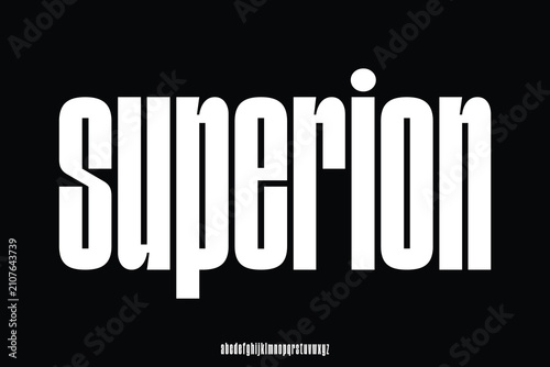 Modern bold condensed sans serif alphabet display font vector with ink trap style