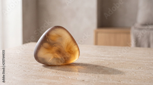 Triangular Amber Resin Pebble with Soft Shadow and Copy Space