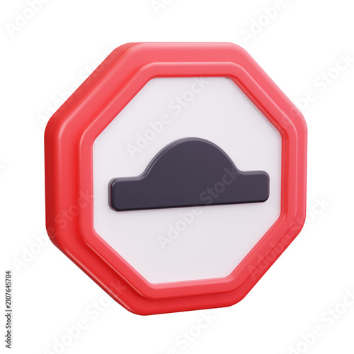 Photography Red octagonal traffic sign depicting a speed hump 3d render on transparent backg