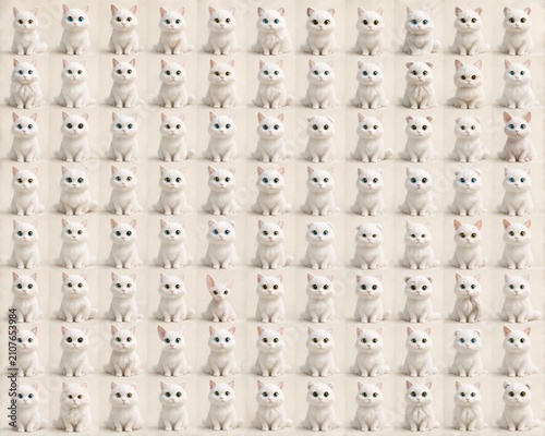 Collection of Cute White 3D Cartoon Cat Faces with Different Expressions and Breeds