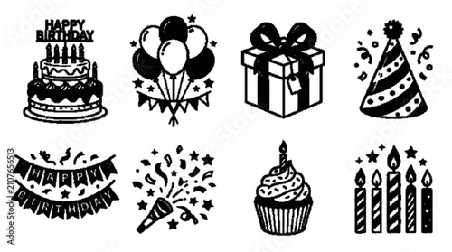 фотографія Create a premium Adobe Stock vector set featuring exactly 8 completely unique elements related to Birthday Party