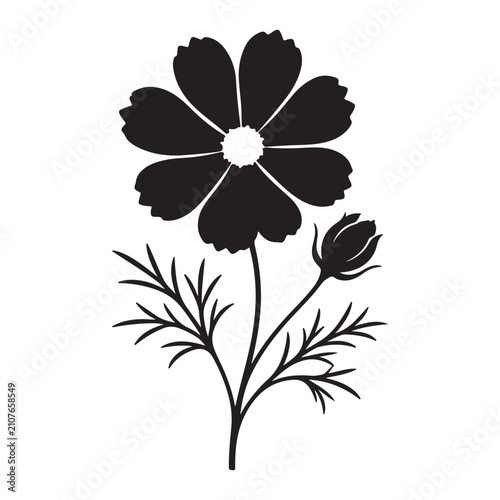 Premium Cosmos Flower Silhouette Vector Icon – Minimal Botanical Outline Design