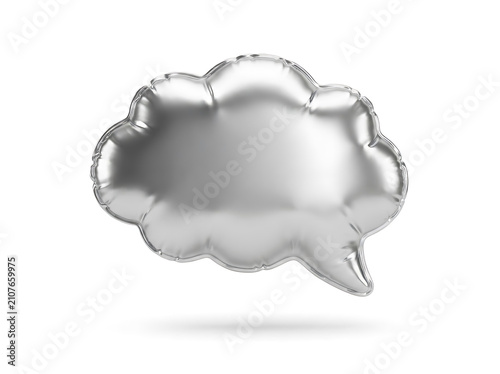 3d render of a metallic silver speech bubble balloon isolated on white background