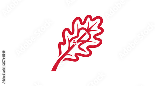 Red oak leaf logo with a hidden keyhole symbol.