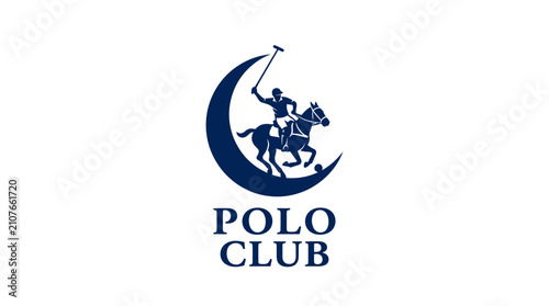 Fotografie Polo player on horse inside navy crescent moon logo.