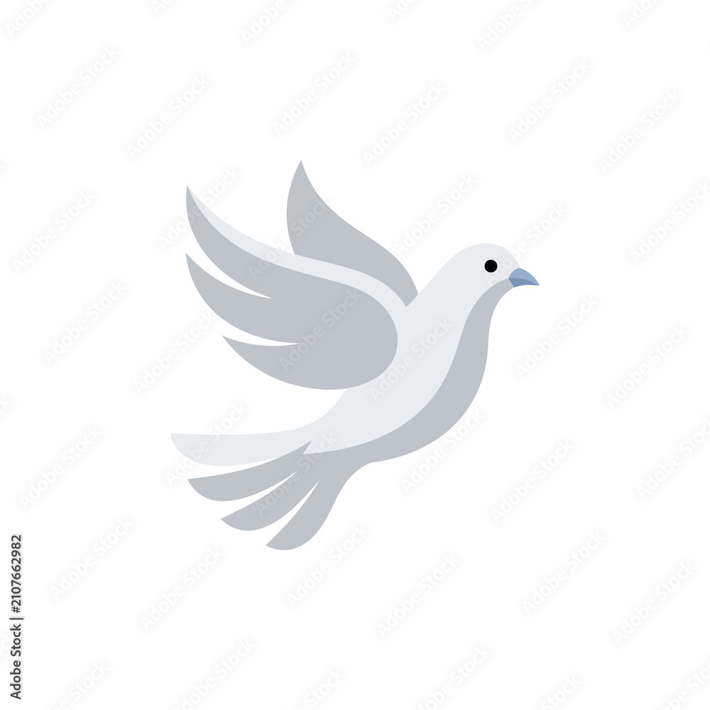 Fototapeta premium Minimalist vector illustration of a flying white dove symbol.