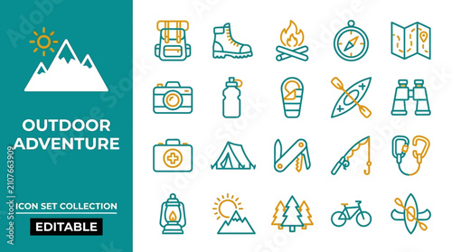 Outdoor Adventure Icon Set Collection Editable