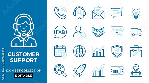 Customer support icon set collection editable line style