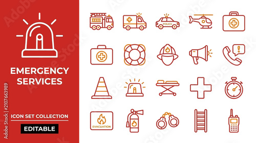 Emergency Services Icon Set Collection Editable