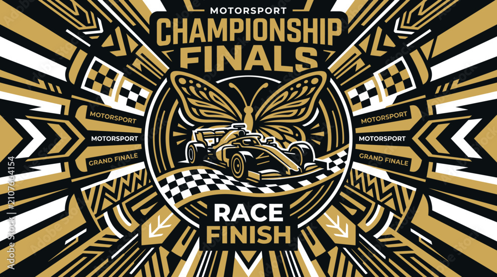 Obraz premium Motorsport Championship Finals Race Finish With Butterfly Graphic