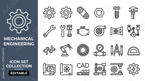 Mechanical Engineering Icon Set Collection Editable