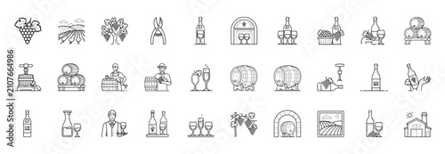 Foto Collection of wine production and vineyard line art icons for winery and beverag