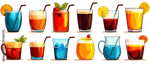 Refreshing Drink Illustrations Collection for Summer Menus and Branding