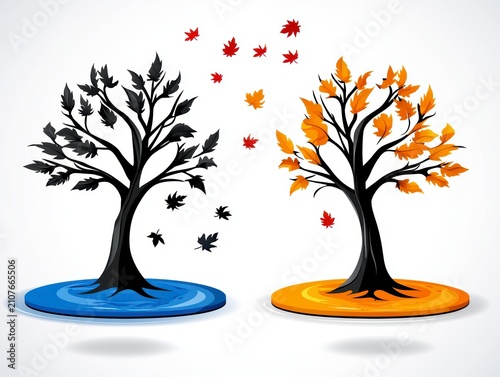 Stylized Autumn and Winter Trees Illustration - Seasonal Change Concept