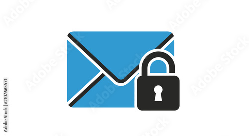 Secure Email Icon: Blue Envelope with Black Padlock, Digital Security Concept