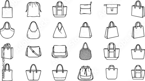 Foto Fashion Accessories Handbags Collection Black and White Line Art Icons