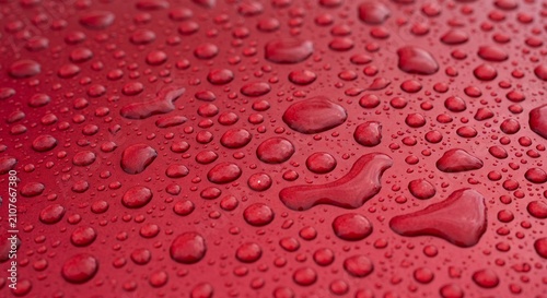 Red Surface Covered with Water Droplets, Abstract Liquid Texture Background