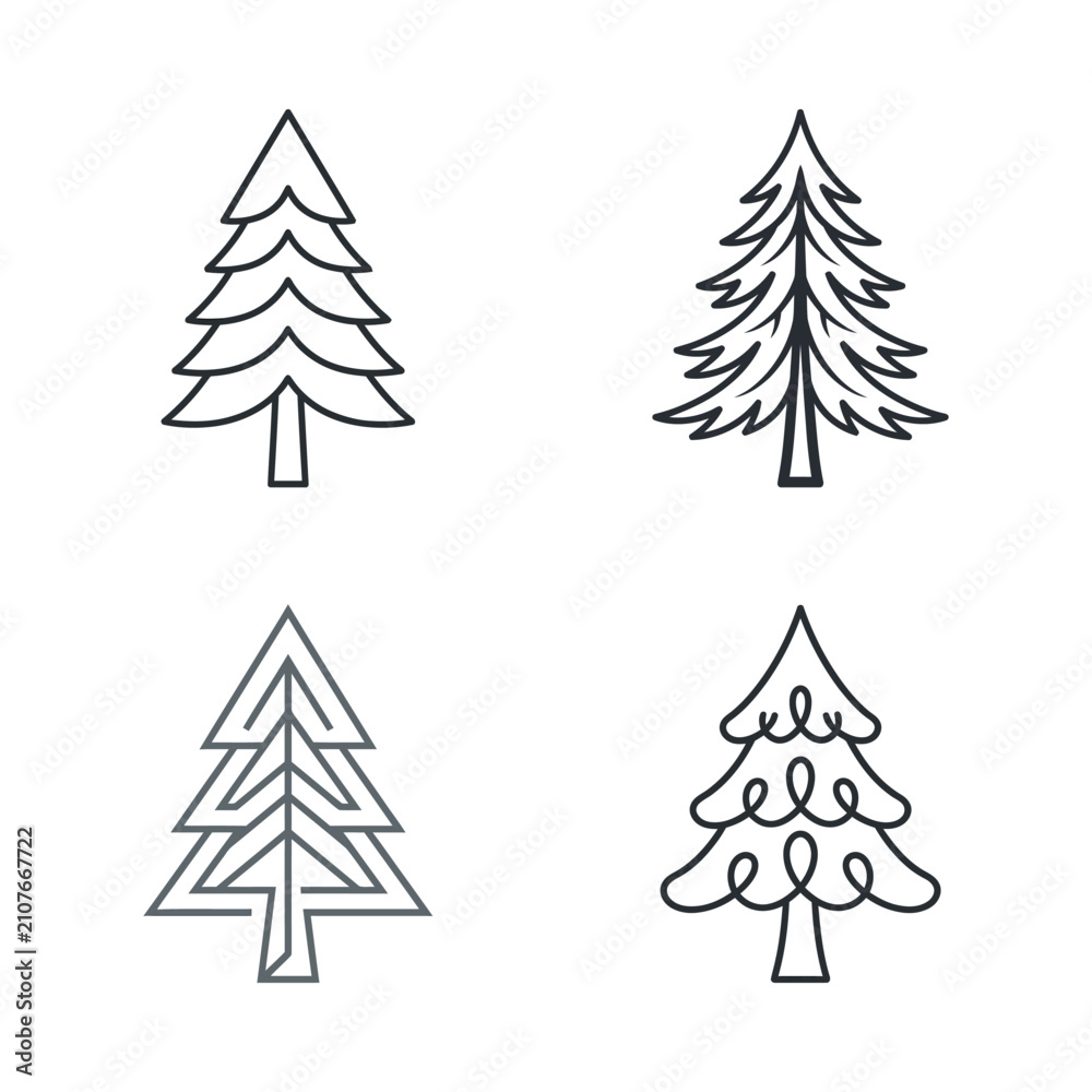 Obraz premium Four distinct illustrations of trees showcasing various styles and designs, suitable for nature-themed projects